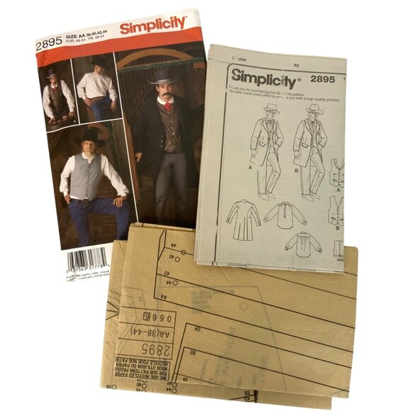 Simplicity 2895 Mens Frock Coat Shirt Vest Sewing Pattern Size 38-44 Theater - Picture 3 of 6